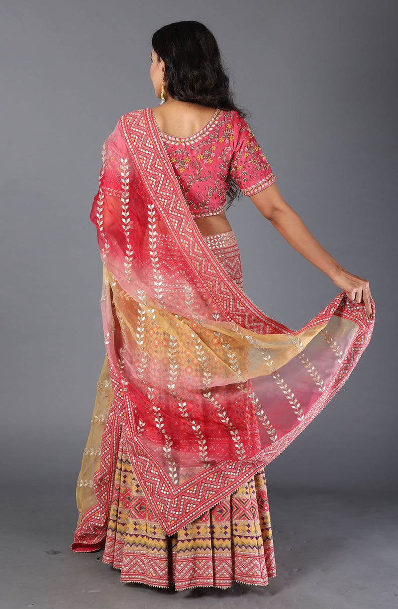 Multi Coloured Cross Stitch Embroidered Lehenga Set
