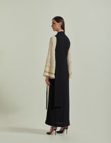 Black and Ivory Long Dress With Exqusite Lace Embroidery