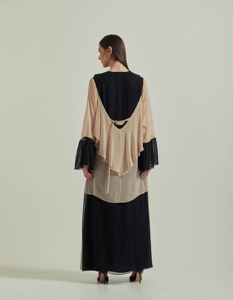 Georgette Long Dress With Lurex Embroided Neck Line
