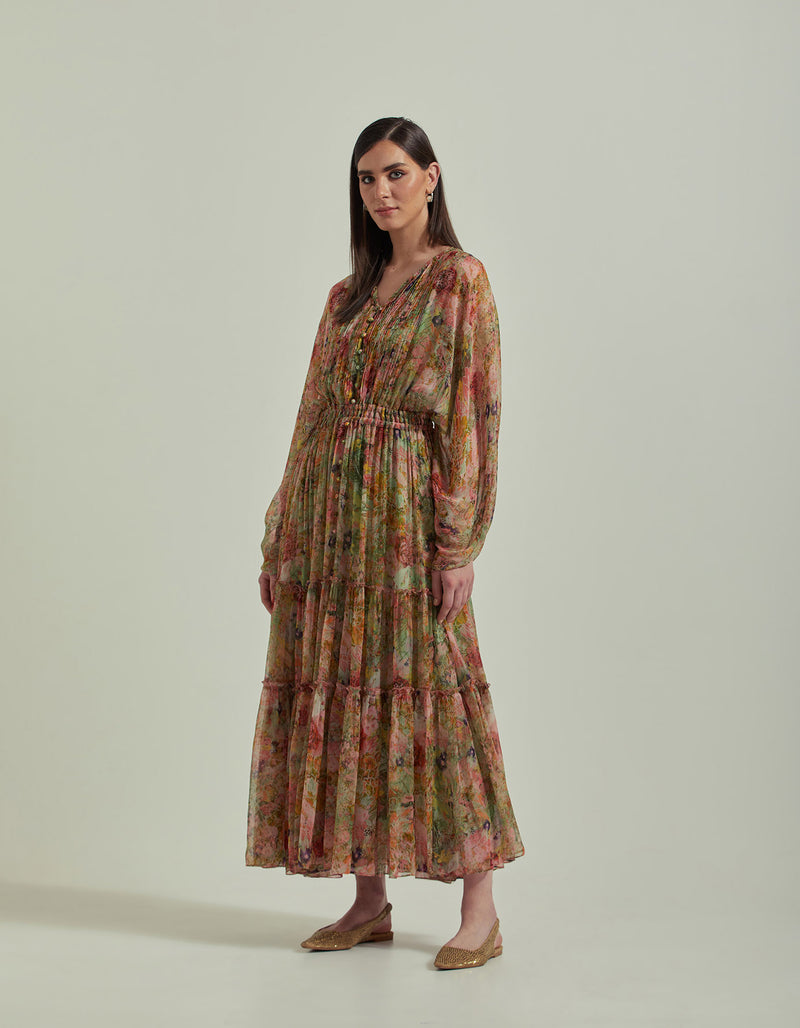 Floral Printed Tiered Dress With Slip