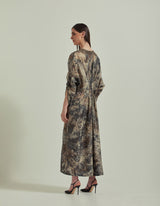 Silk Kaftan In Foil Print Embellish With Intricate Zardozi Embroidery