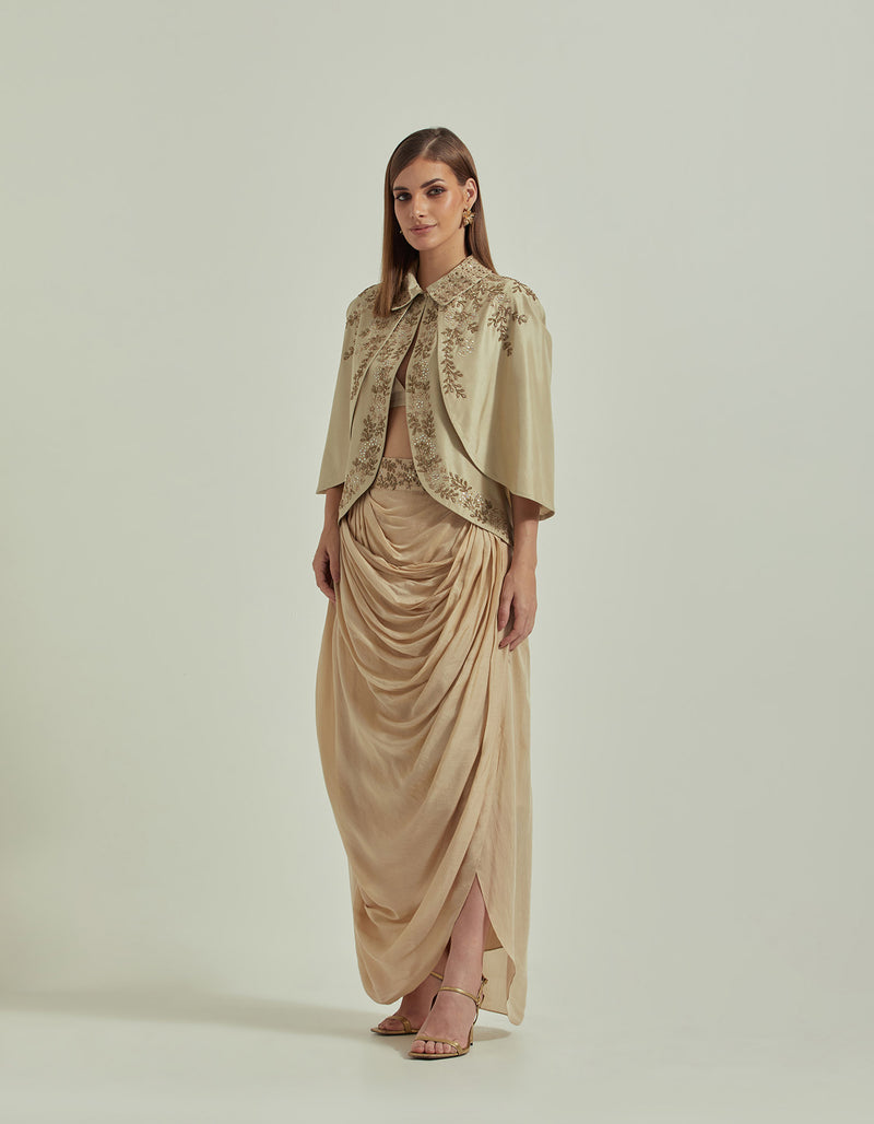 Drepe Skirt Set in Gold
