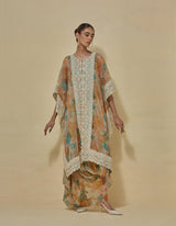 Chiffon Printed Dress Paired With Organza Cape