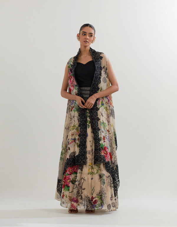 Black with Multi Coloured Cape With an Inner And Skirt