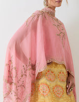 Salmon Pink With Yellow Cape & Skirt