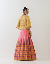 Yellow With Salmon Pink Cape With Skirt