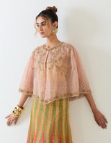 Salmon Pink and Yellow Cape & Skirt