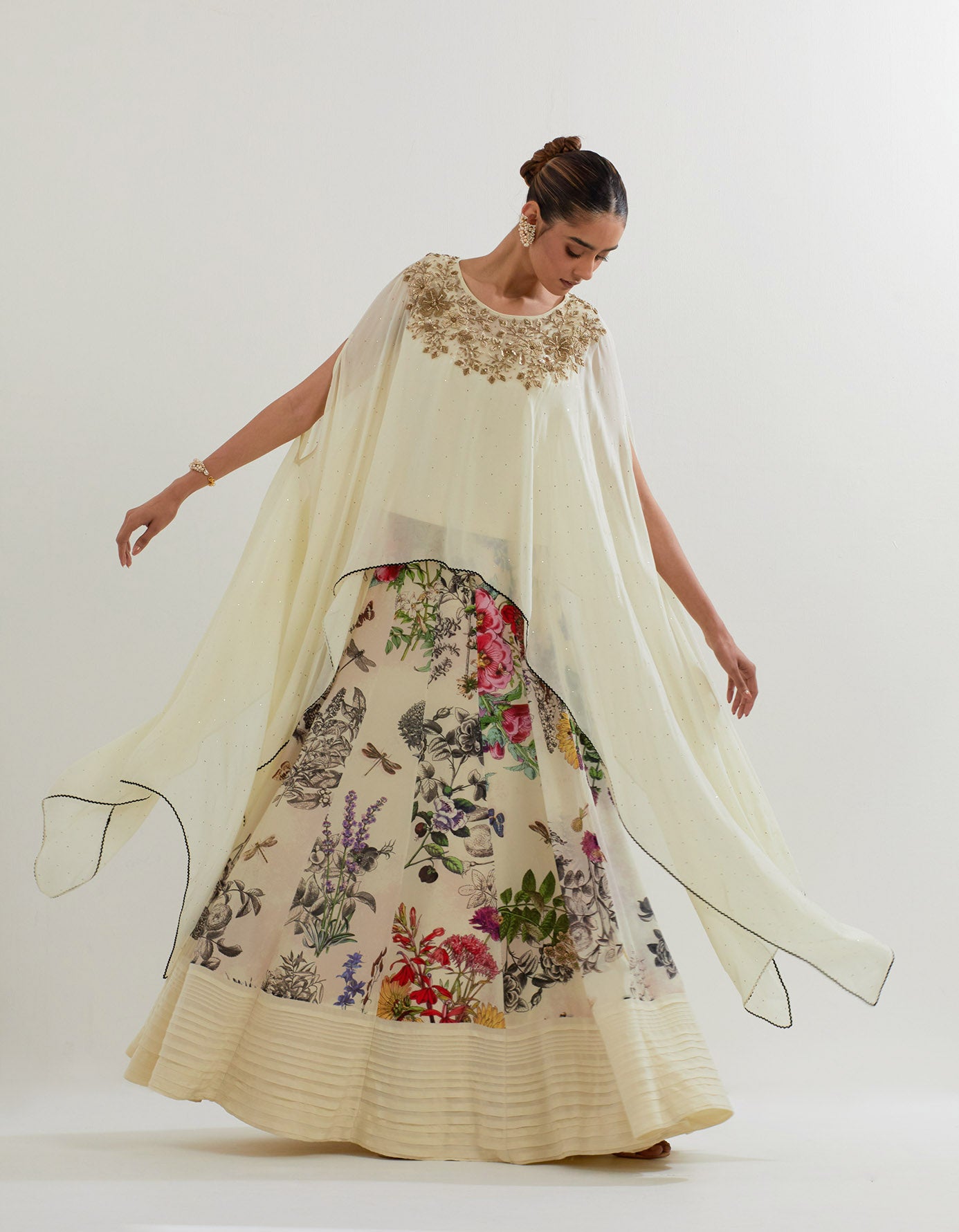 Botanical Multi Coloured Printed Sharara With Dupatta Cape – KavitaBhartia