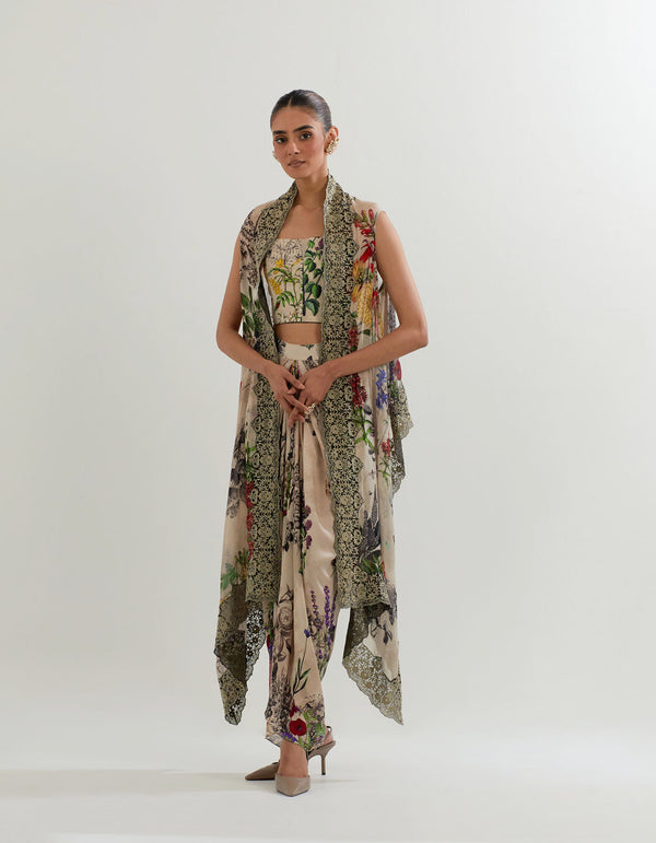 Multi Coloured Botanical Printed Cape With Skirt