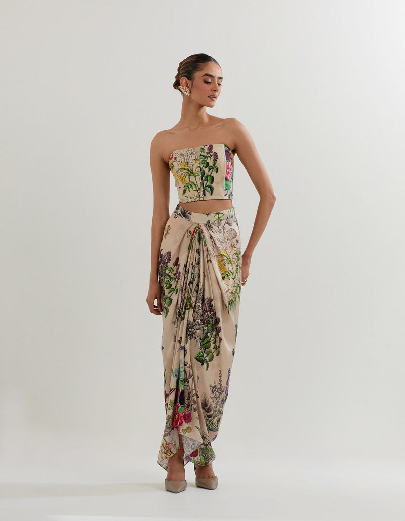Multi Coloured Botanical Printed Cape With Skirt