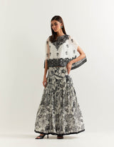 Black and White Cape With Skirt In Organza with Georgette