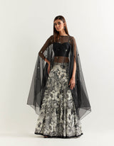 Black Cape With a Black and White Skirt In Organza with Georgette