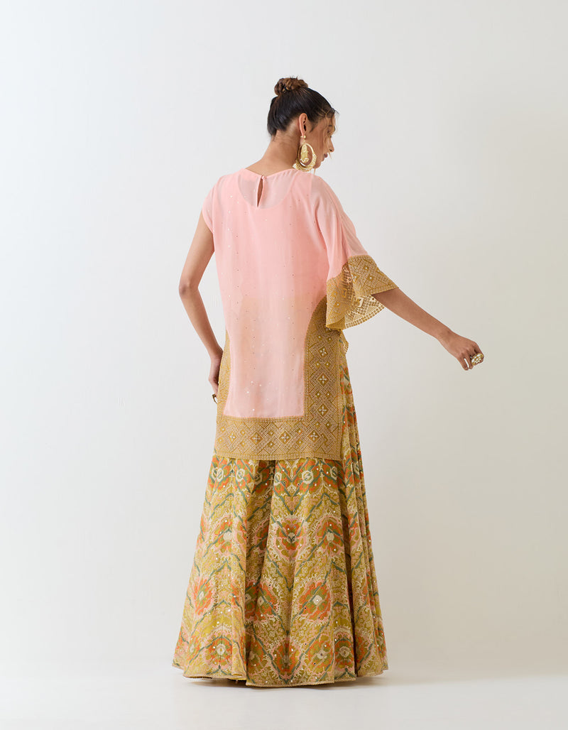 Salmon Pink With Yellow Cape With Sharara