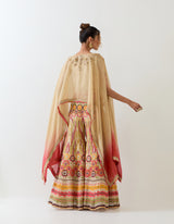Gold With Multi Colour Cape With Sharara
