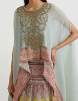 Powder Blue Cape with a Heavy Embroidered Skirt Set