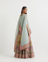 Powder Blue Cape with a Heavy Embroidered Skirt Set