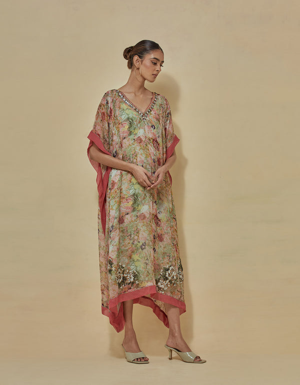 Printed Kaftan Dress In Chiffon