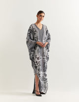 Black and White Kaftan Dress In Cotton