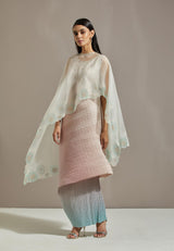 Pink Organza Printed Cape With Dress