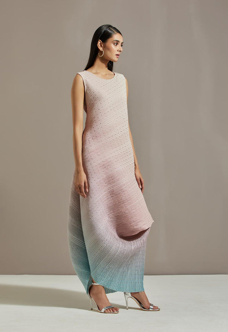 Pink Organza Printed Cape With Dress