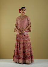 Salmon Pink Organza Cape With Skirt