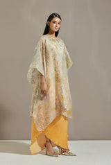 Yellow Organza Cape With Dress