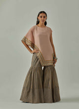 Blush Pink/Taupe Cape With Gharara