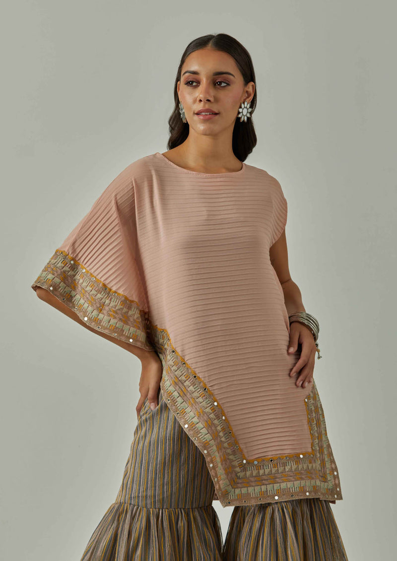 Blush Pink/Taupe Cape With Gharara