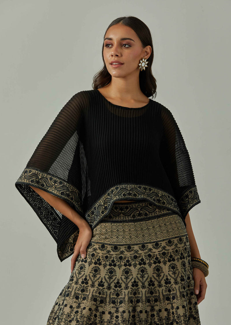 Black Poncho Cape With Skirt