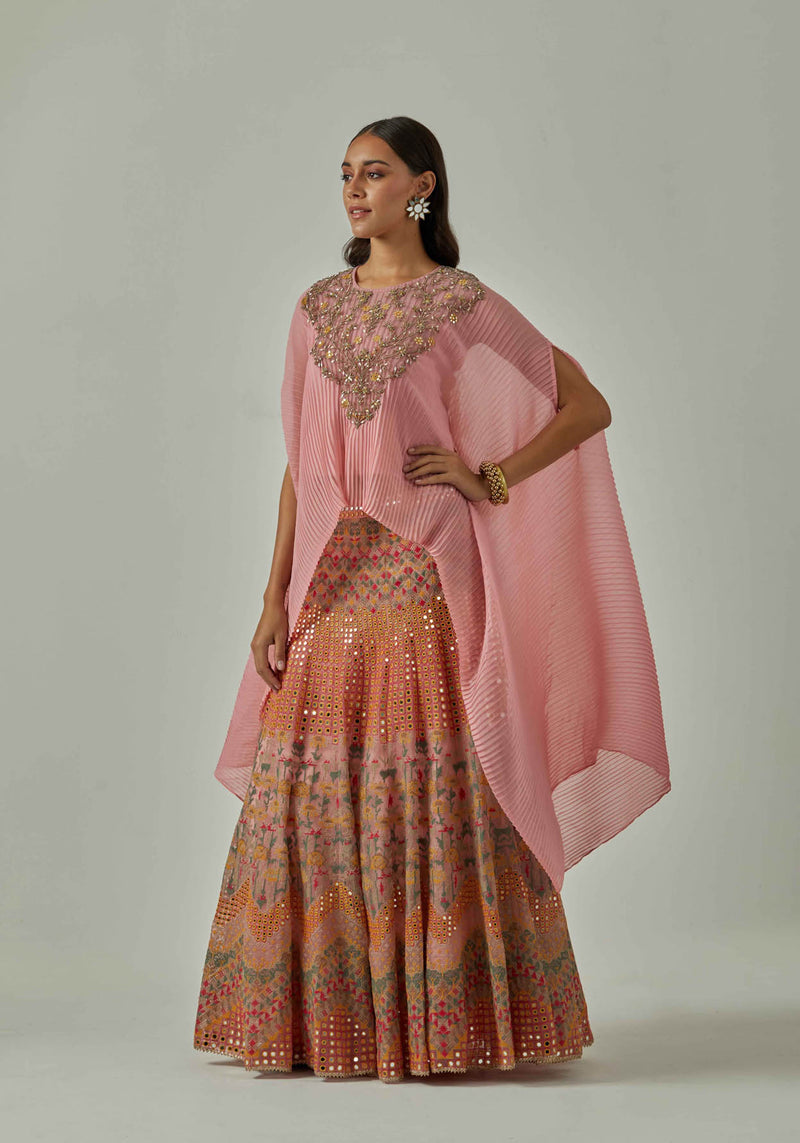 Salmon Pink Cape With Skirt