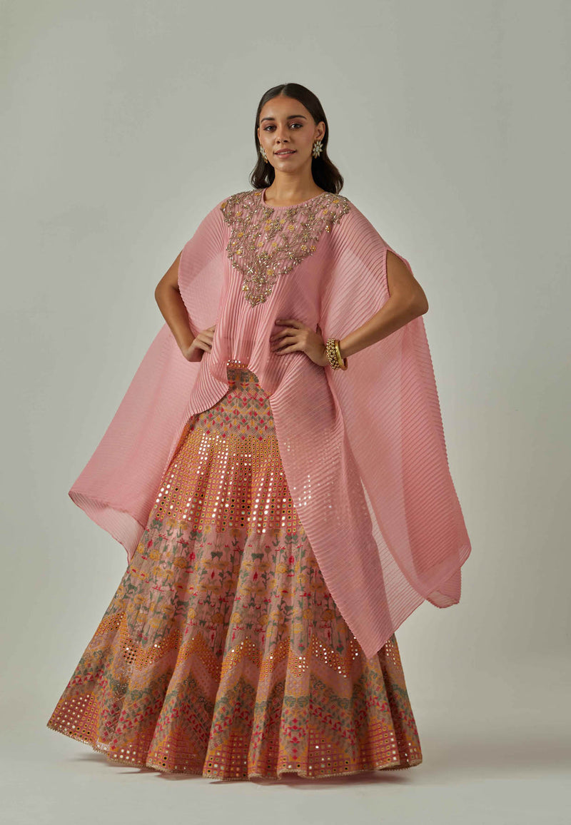 Salmon Pink Cape With Skirt