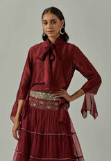 Maroon Shirt With Skirt