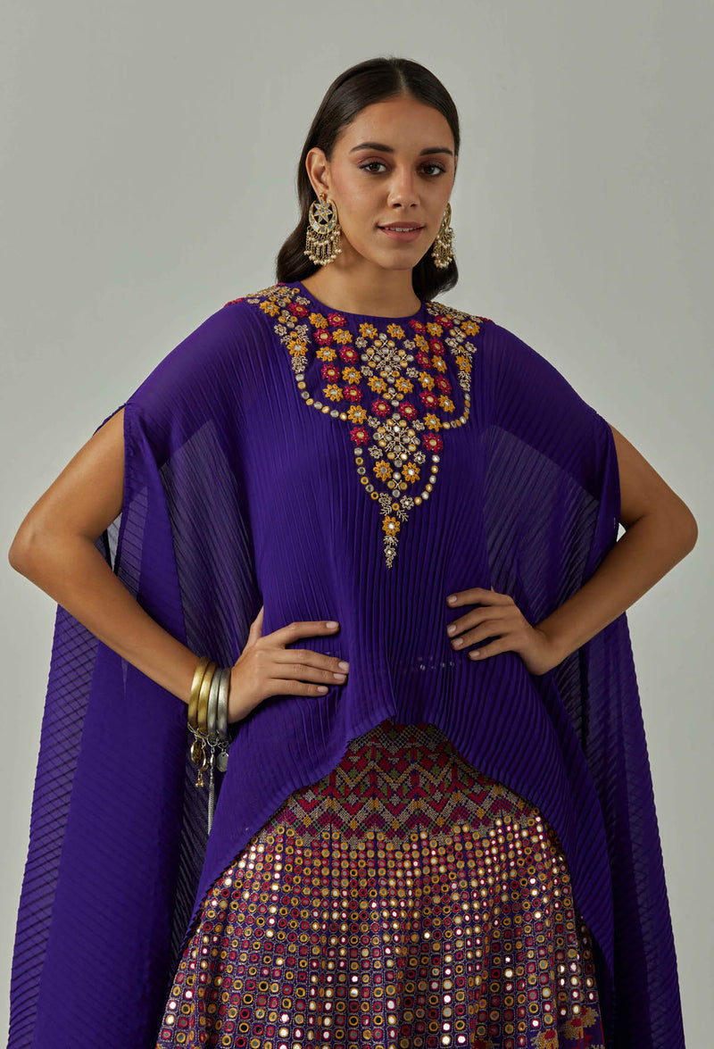 Purple Cape With Skirt Set