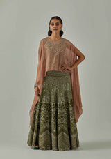 Pale Pink, Olive Green Cape With Skirt