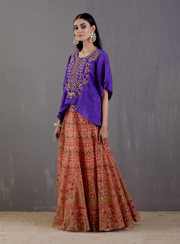 Purple Crush Silk Poncho With Skirt
