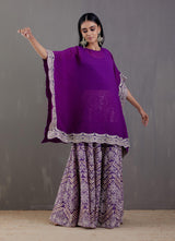 Purple Crinkle Georgette Kaftan Top With Sharara