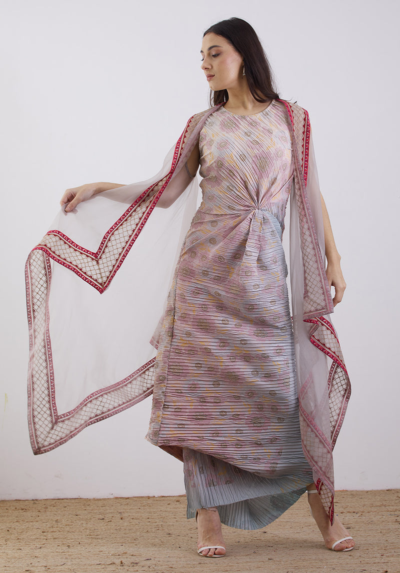 Peach Crinkle Cape With Dress