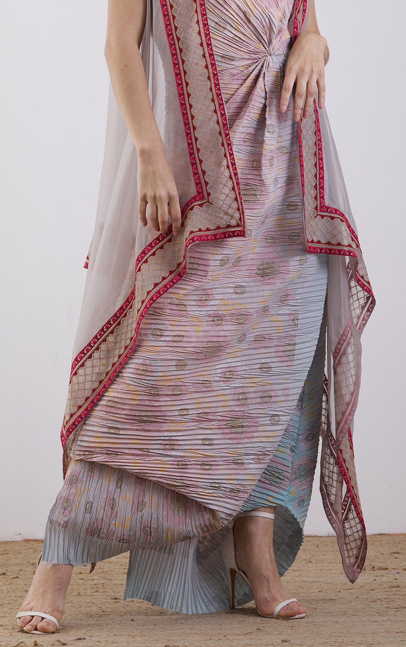 Peach Crinkle Cape With Dress