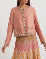 Powder Pink Sheesha Embroidery Jacket with a Skirt Set