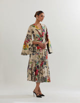 Multi Coloured Botanical Jacket With Bustier And Skirt