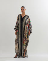 Black with Multi Coloured Botanical Printed Kaftan