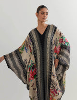 Black with Multi Coloured Botanical Printed Kaftan