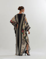 Black with Multi Coloured Botanical Printed Kaftan