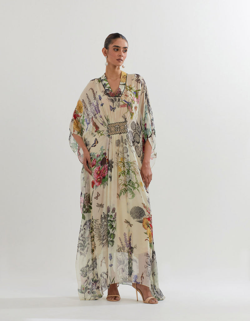 Multi Coloured Botanical Printed Kaftan – KavitaBhartia