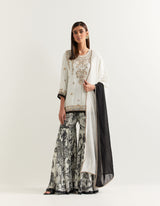 Black and White Sharara Set In Crepe and Georgette