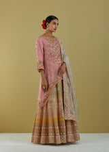 Sand And Salmon Pink Organza High Low Tunic Set