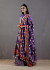 Purple Long Front Open Organza Silk Jacket Kurta Set