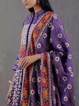 Purple Long Front Open Organza Silk Jacket Kurta Set