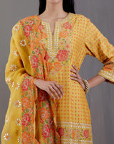 Yellow Chanderi Embroidered Straight Kurta Set