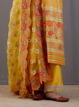 Yellow Chanderi Embroidered Straight Kurta Set